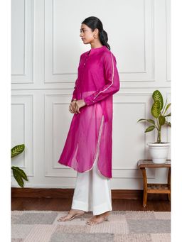 House of Surkh - Pink Chanderi Solid Lace Detail Kurta