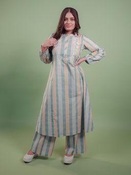House of Surkh - Printed Striped Multi-Color Kurta With Palazzo (Set of 2)