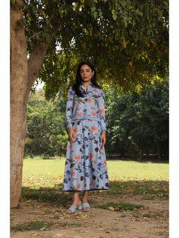 House of Surkh - Blue Printed Skirt and Shirt Co Ord Set