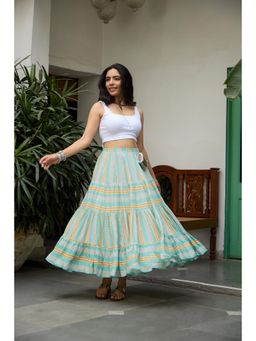 House of Surkh - Printed Striped Layered Skirt