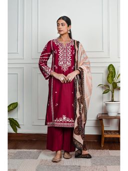 House of Surkh - Red Lawn Kurta with Pant and Dupatta
