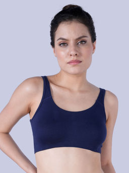 SOIE - Women Non Wired Non Padded Full Coverage Low Impact Pull On Sports Bra- Navy Blue