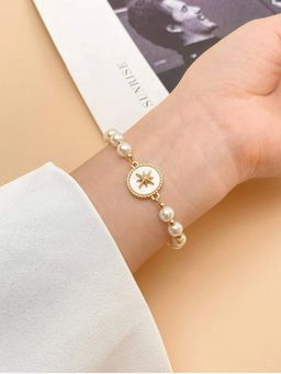 Yellow Chimes - Gold Tone Pearl Beaded Adjustable with Centre Charm Bracelet