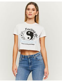 TALLY WEiJL - White Cropped Printed Graphic T-Shirt
