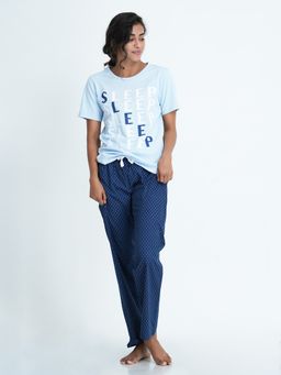 mackly - Womens Printed Tshirt & Pyjama Set-Blue