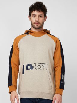 Spykar - Full Sleeve Cream & Orange Hoodie