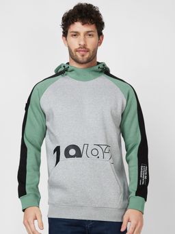 Spykar - Full Sleeve Grey & Green Hoodie