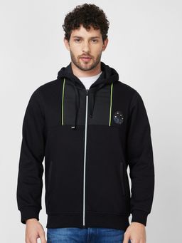 Spykar - Full Sleeve Black Hooded Sweatshirt