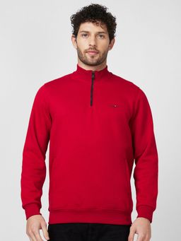 Spykar - High Neck Full Sleeve Red Sweatshirt