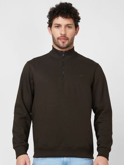 Spykar - High Neck Full Sleeve Olive Green Sweatshirt