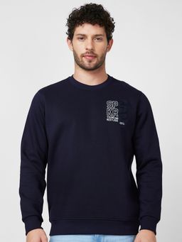 Spykar - Slim Fit Round Neck Full Sleeve Navy Blue Sweatshirt