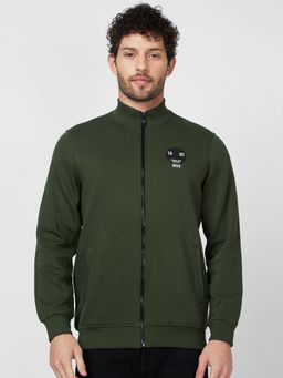 Spykar - High Neck Full Sleeve Olive Green Sweatshirt
