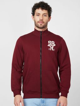 Spykar - High Neck Full Sleeve Maroon Sweatshirt