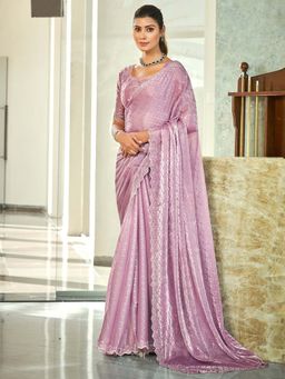 Stylee LIFESTYLE - Lavender Silk Blend Embellished Saree with Unstitched Blouse