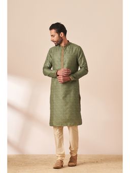 Manyavar - Green Blended Viscose Printed Kurta with Churidar (Set of 2)