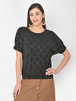 Latin Quarters - Black Lurex Half Sleeve Top