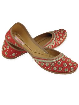 fulkari - Lily Red Gold Leather Juttis