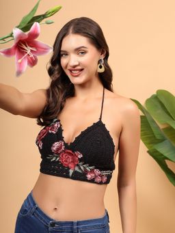 Velvery - Crochet Rose Bralette - Black