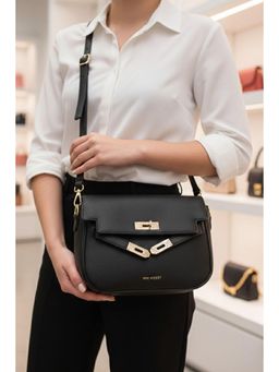 MINI WESST - Black Leather Women Sling Bag