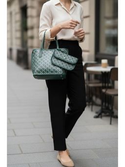 MINI WESST - Green Leather Women Handbag with Pouch