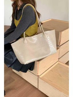 MINI WESST - Off White Leather Women Tote Bag