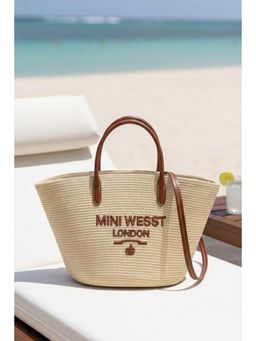 MINI WESST - Beige Jute Women Tote Bag