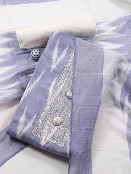 MEENA BAZAAR - Embroidered Blue Cotton Unstitched Kurta with Bottom and Dupatta
