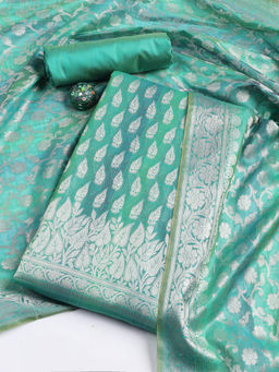 MEENA BAZAAR - Woven Green Chanderi Unstitched Kurta with Bottom and Dupatta