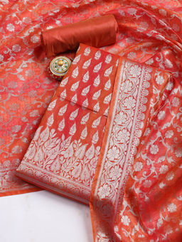 MEENA BAZAAR - Woven Chanderi Unstitched Kurta with Bottom and Dupatta