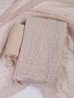 MEENA BAZAAR - Embroidered Pink Georgette Unstitched Kurta with Bottom and Dupatta