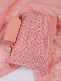 MEENA BAZAAR - Embroidered Pink Georgette Unstitched Kurta with Bottom and Dupatta