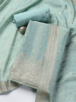 MEENA BAZAAR - Green Art Silk Unstitched Kurta with Bottom and Dupatta