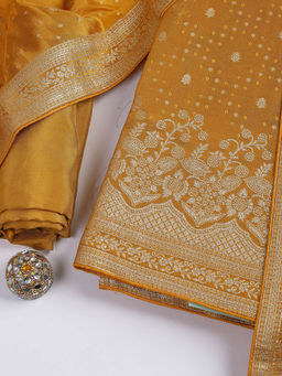 MEENA BAZAAR - Yellow Art Silk Unstitched Kurta with Bottom and Dupatta
