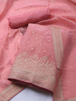 MEENA BAZAAR - Pink Art Silk Unstitched Kurta with Bottom and Dupatta