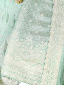 MEENA BAZAAR - Green Art Silk Unstitched Kurta with Bottom and Dupatta