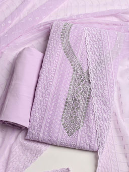 MEENA BAZAAR - Embroidered Lavender Georgette Unstitched Kurta with Bottom and Dupatta