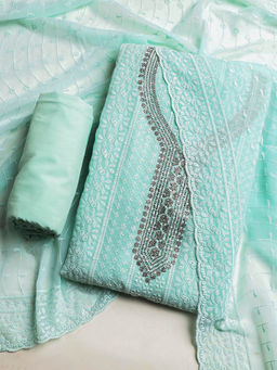 MEENA BAZAAR - Embroidered Green Georgette Unstitched Kurta with Bottom and Dupatta