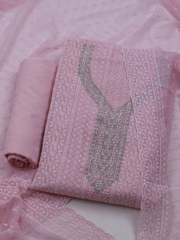 MEENA BAZAAR - Embroidered Pink Georgette Unstitched Kurta with Bottom and Dupatta