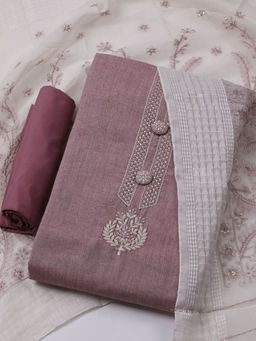 MEENA BAZAAR - Embroidered Pink Cotton Unstitched Kurta with Bottom and Dupatta