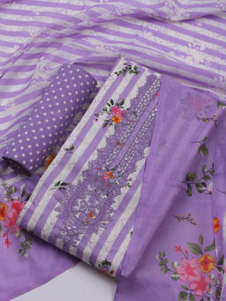 MEENA BAZAAR - Printed Lavender Cotton Unstitched Kurta with Bottom and Dupatta