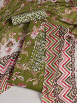 MEENA BAZAAR - Printed Green Cotton Unstitched Kurta with Bottom and Dupatta