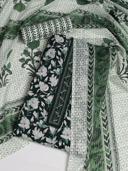 MEENA BAZAAR - Printed Green Cotton Unstitched Kurta with Bottom and Dupatta