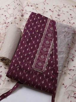 MEENA BAZAAR - Embroidered Purple Cotton Unstitched Kurta with Bottom and Dupatta