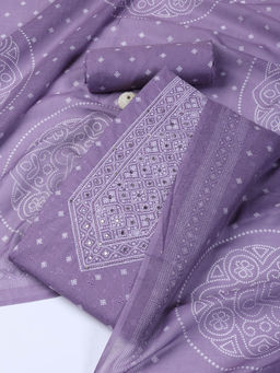 MEENA BAZAAR - Embroidered Purple Cotton Unstitched Kurta with Bottom and Dupatta