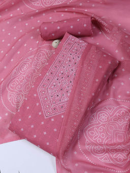 MEENA BAZAAR - Embroidered Pink Cotton Unstitched Kurta with Bottom and Dupatta