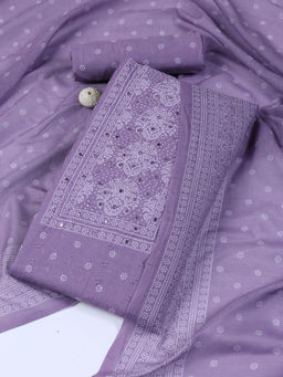 MEENA BAZAAR - Printed Purple Cotton Unstitched Kurta with Bottom and Dupatta