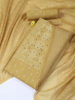 MEENA BAZAAR - Printed Yellow Cotton Unstitched Kurta with Bottom and Dupatta