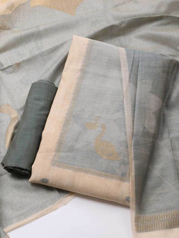 MEENA BAZAAR - Green Chanderi Unstitched Kurta with Bottom and Dupatta
