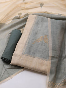 MEENA BAZAAR - Green Chanderi Unstitched Kurta with Bottom and Dupatta