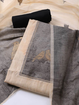 MEENA BAZAAR - Beige Chanderi Unstitched Kurta with Bottom and Dupatta